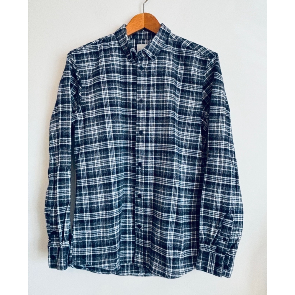 Minimum Long Sleeve Navy & White Plaid Long Sleeve Button Down Shirt Size M